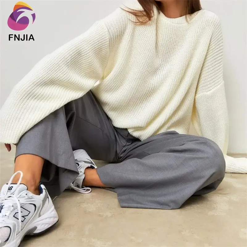 White crew neck fashion sweater