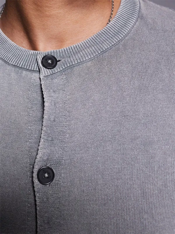 Knit Men's Gray Button Cardigan Sweater