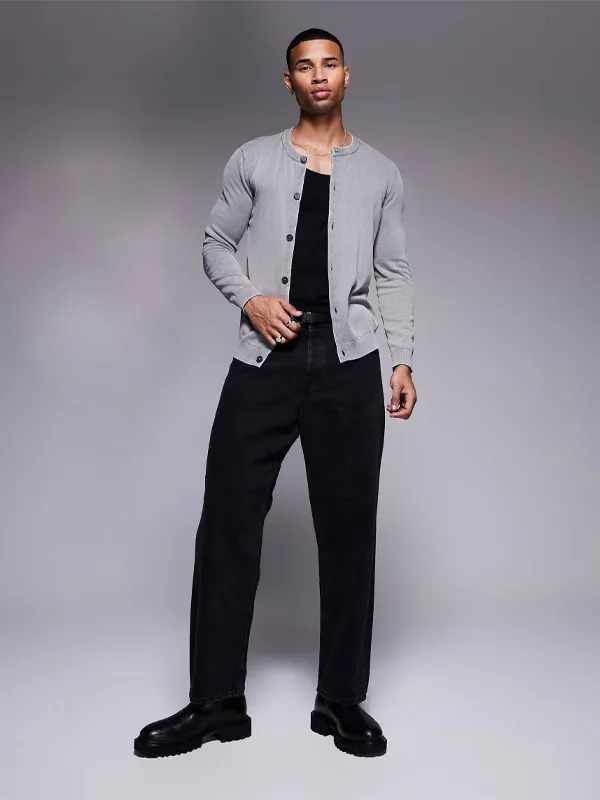 Knit Men's Gray Button Cardigan Sweater