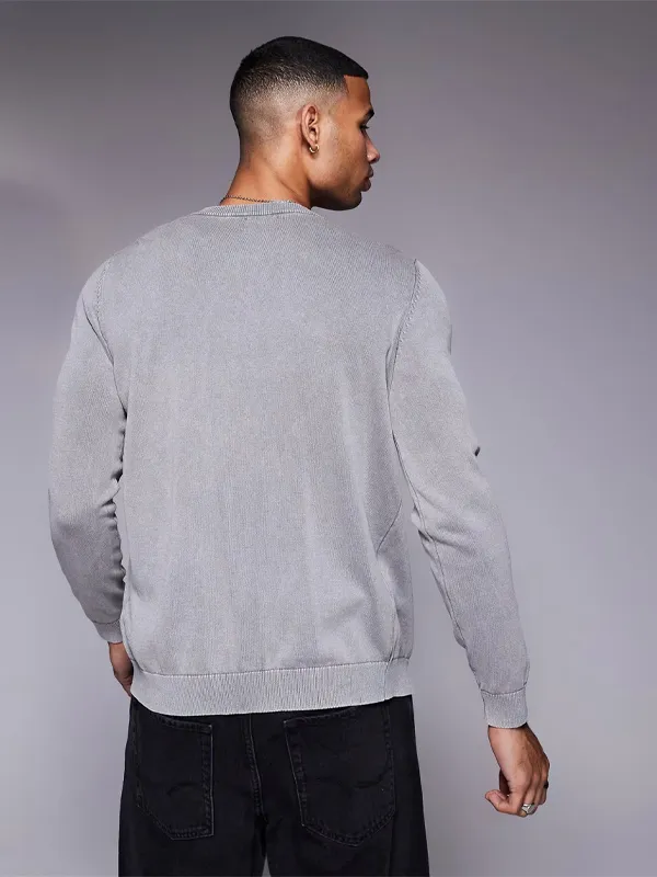Knit Men's Gray Button Cardigan Sweater