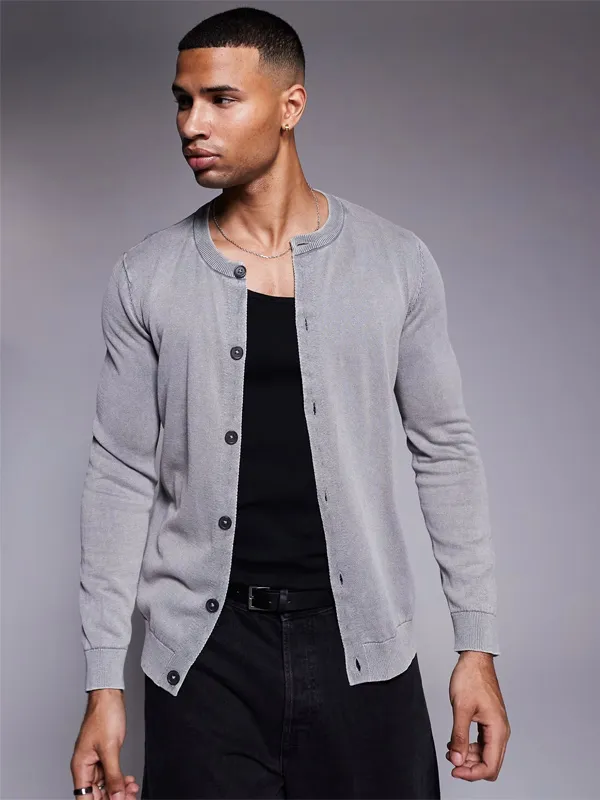 Knit Men's Gray Button Cardigan Sweater
