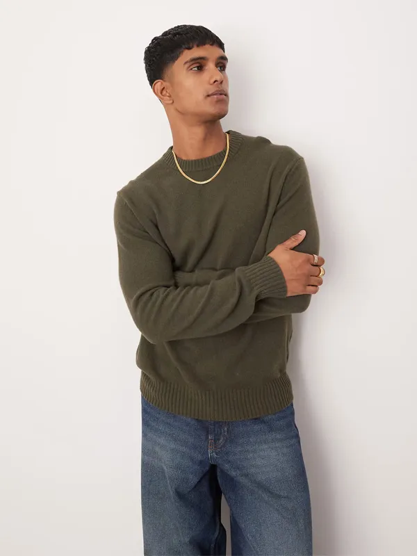 Dark Green Pullover Knitted Sweater