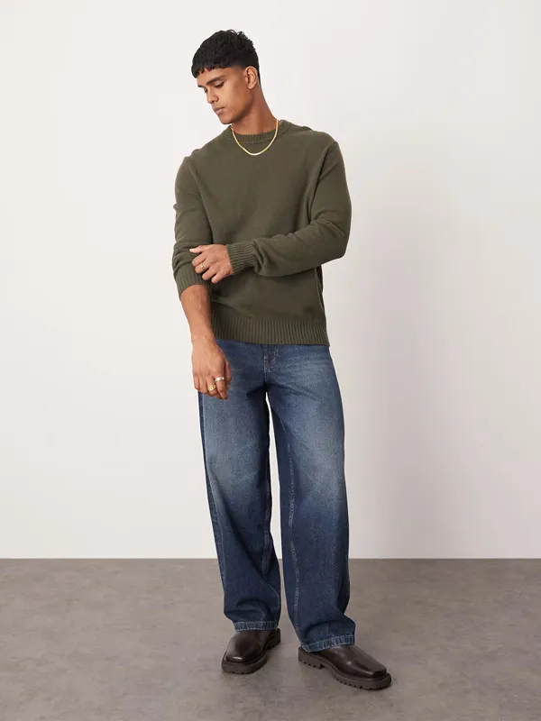 Dark Green Pullover Knitted Sweater