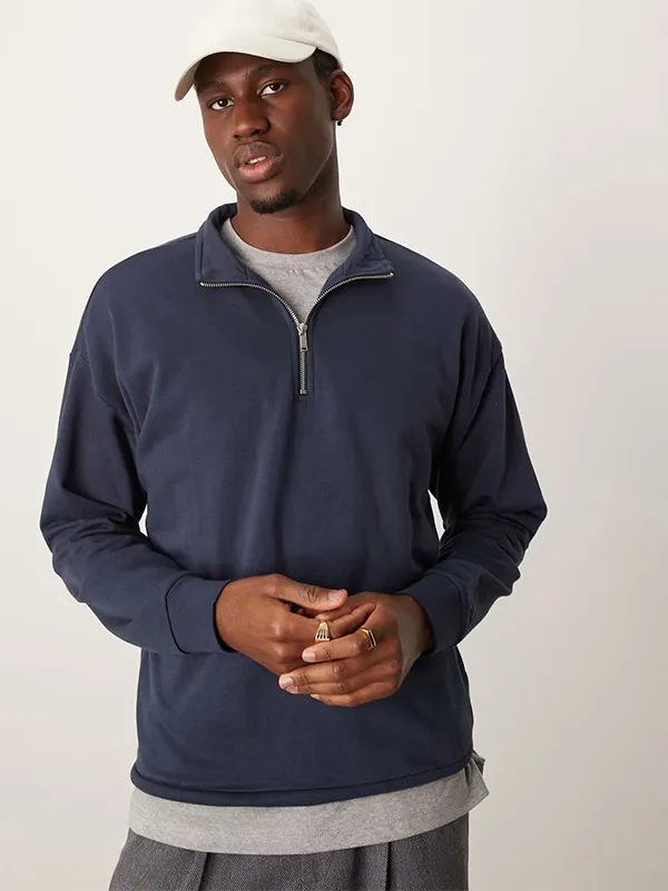 Dark Blue 1/4 Zipper Pullover Knitted Men's Sweater