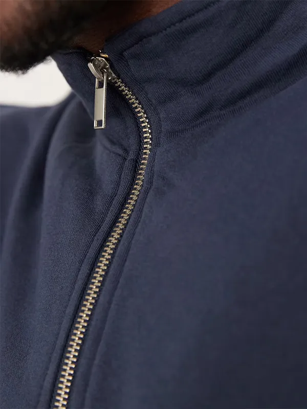 Dark Blue 1/4 Zipper Pullover Knitted Men's Sweater