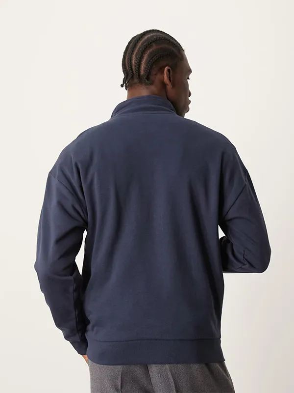 Dark Blue 1/4 Zipper Pullover Knitted Men's Sweater