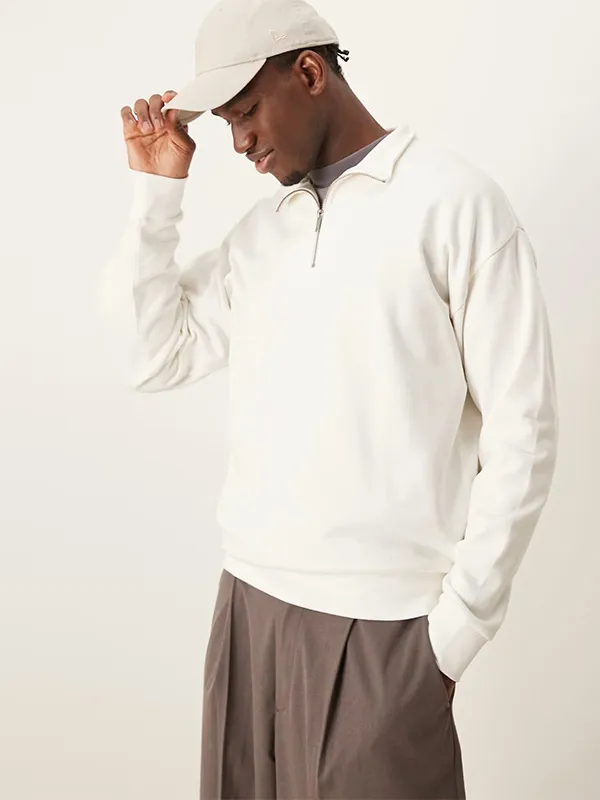 White 1/4 Zip Knit Pullover Men's Knitwear
