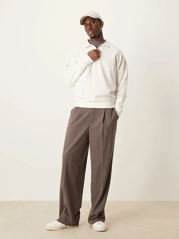 White 1/4 Zip Knit Pullover Men's Knitwear