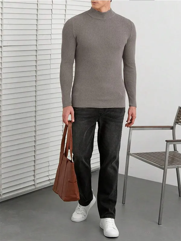 Custom FNJIA Solid Color Half Turtleneck Men's Sweater Wholesale Knitwear Jumper