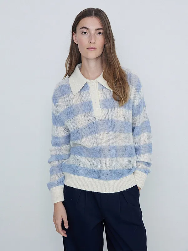 Custom Women's Polo Neck Plaid Knit Sweater