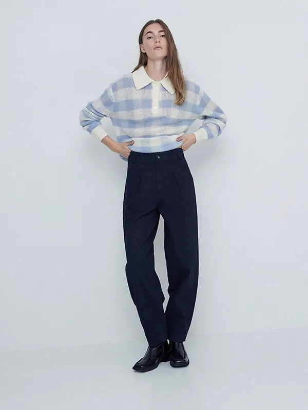 Custom Women's Polo Neck Plaid Knit Sweater