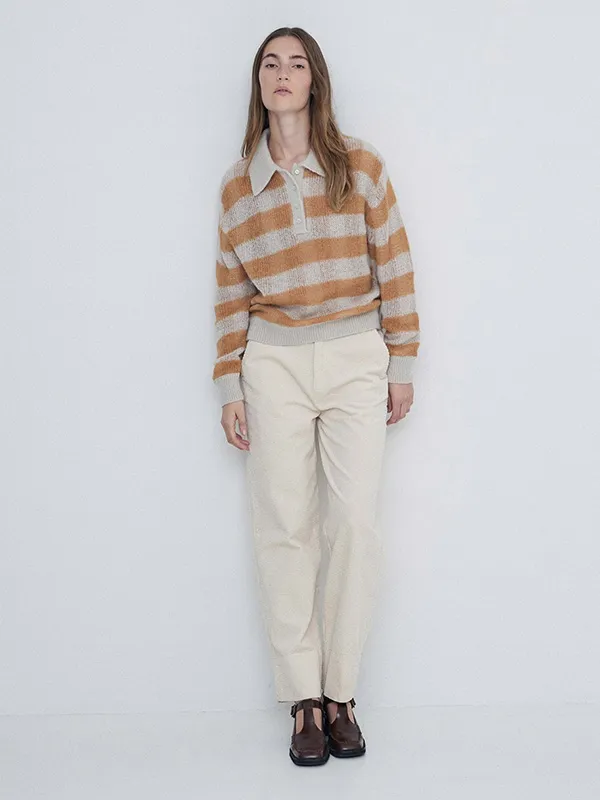 Custom Polo Neck Plaid Knit Women's Sweater