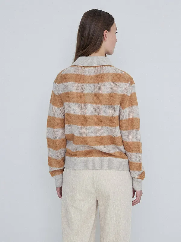 Custom Polo Neck Plaid Knit Women's Sweater