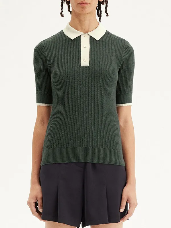 Custom Knitted Splicing simple Women's Polo Shirt