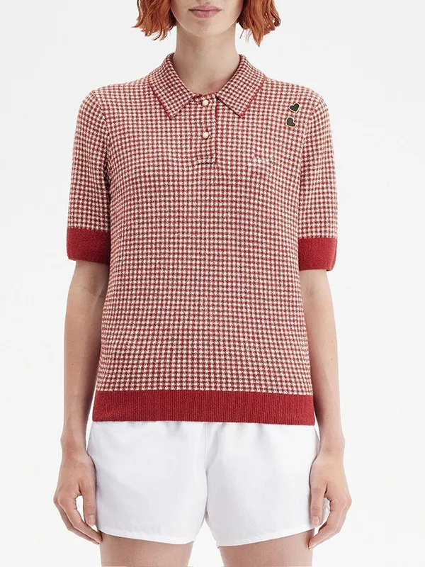 Custom Plaid Knitted Jacquard Women's Polo Shirt