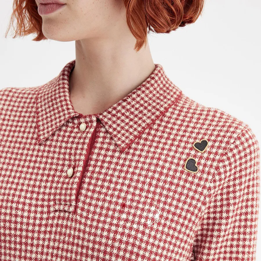 Custom Plaid Knitted Jacquard Women's Polo Shirt