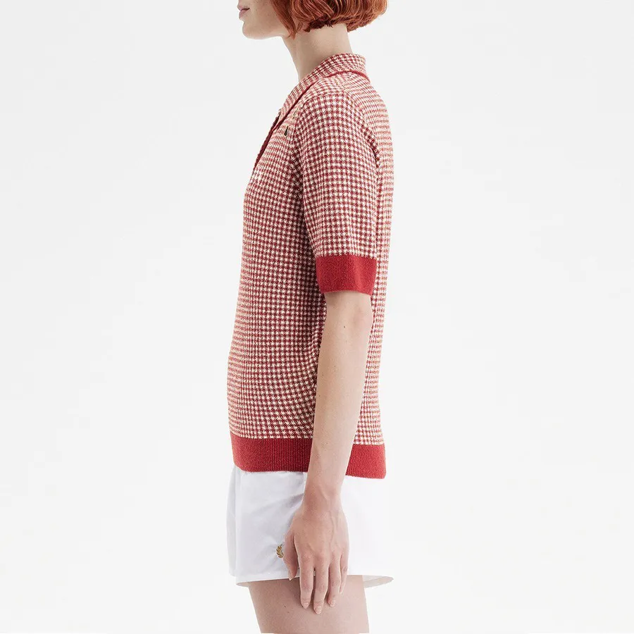 Custom Plaid Knitted Jacquard Women's Polo Shirt