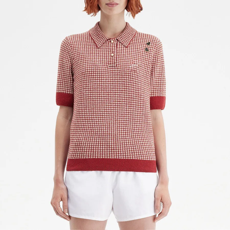 Custom Plaid Knitted Jacquard Women's Polo Shirt