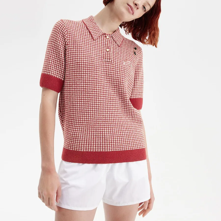 Custom Plaid Knitted Jacquard Women's Polo Shirt