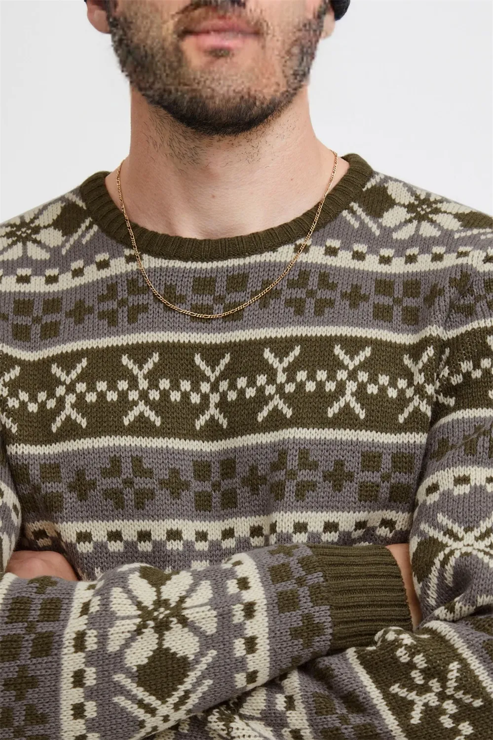Custom FNJIA Men's Jacquard Ugly Christmas Sweater