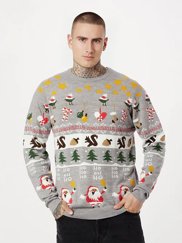 FNJIA Men's Jacquard Christmas Jumper Ugly Xmas Sweater