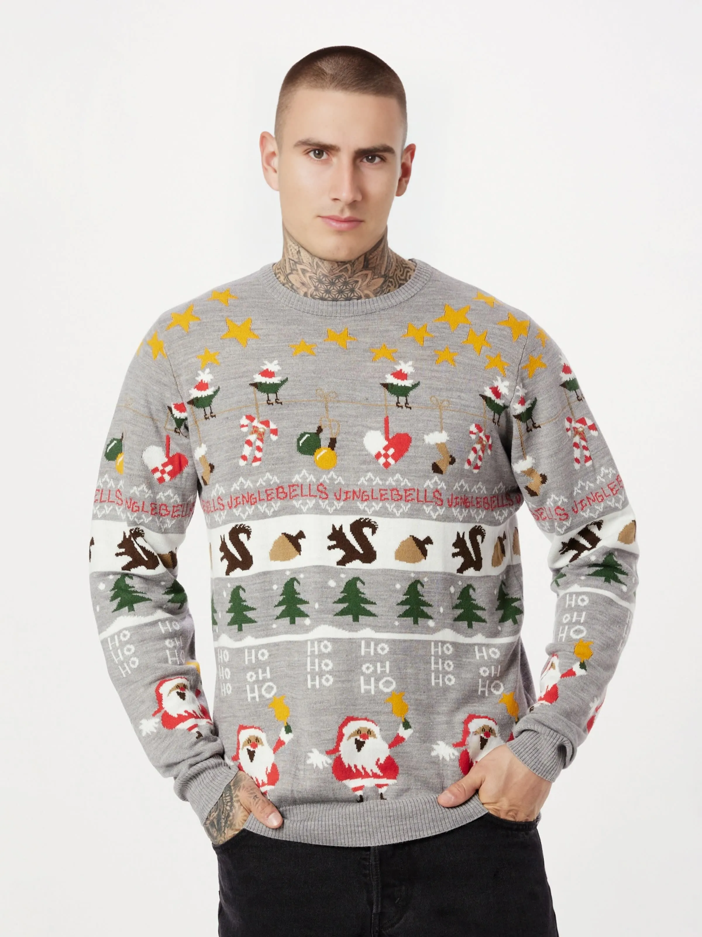 FNJIA Men's Jacquard Christmas Jumper Ugly Xmas Sweater