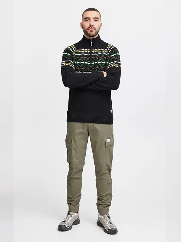 Custom Men's Half Zipper Jacquard Christmas Sweater