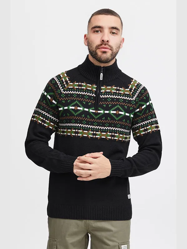 Custom Men's Half Zipper Jacquard Christmas Sweater