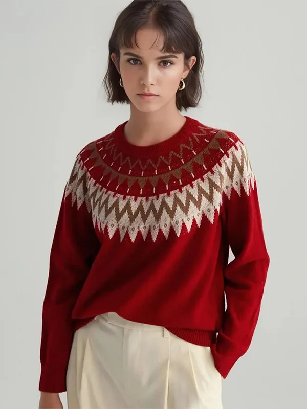 Custom FNJIA Knitwear Manufacturer Women's Jacquard Christmas Sweater