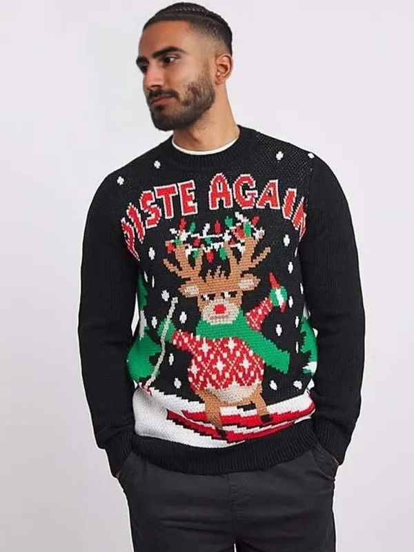 Custom Cartoon Reindeer Men's Christmas Jumper