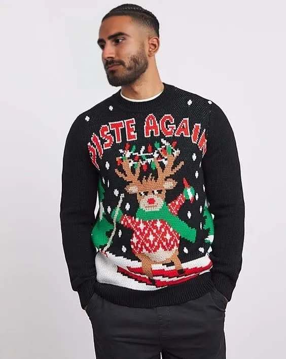 Custom Cartoon Reindeer Men's Christmas Jumper