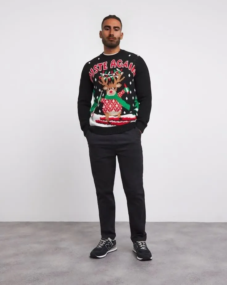 Custom Cartoon Reindeer Men's Christmas Jumper