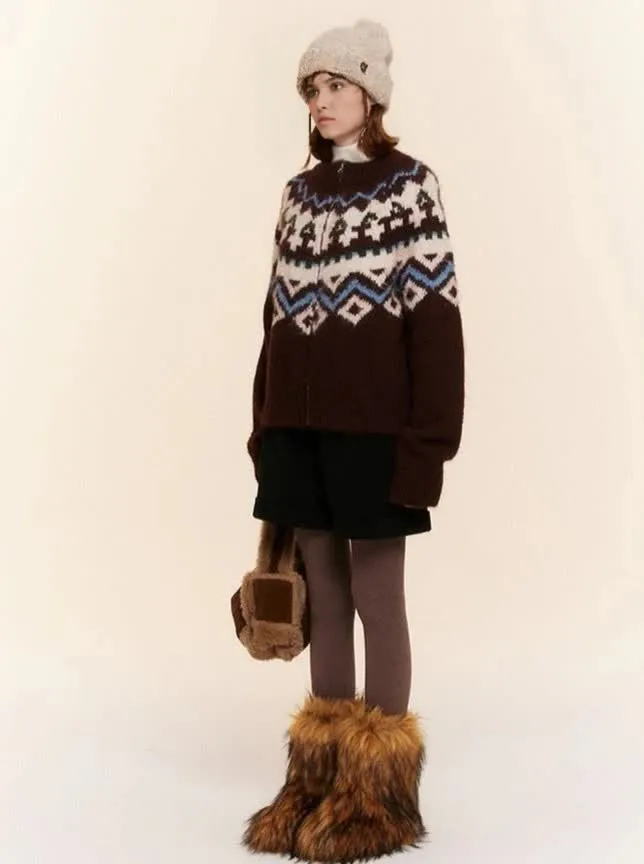 Custom Women's Christmas Sweater Coarse Needle Cord Jacquard Knit