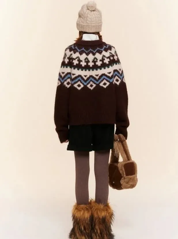 Custom Women's Christmas Sweater Coarse Needle Cord Jacquard Knit