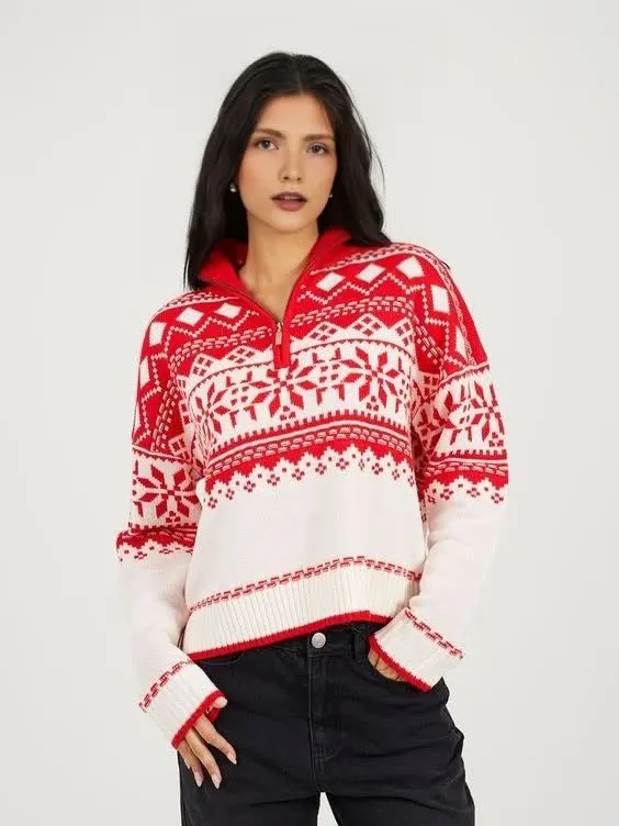 Custom FNJIA Knitted Christmas Sweater Women's Jacquard Jumper