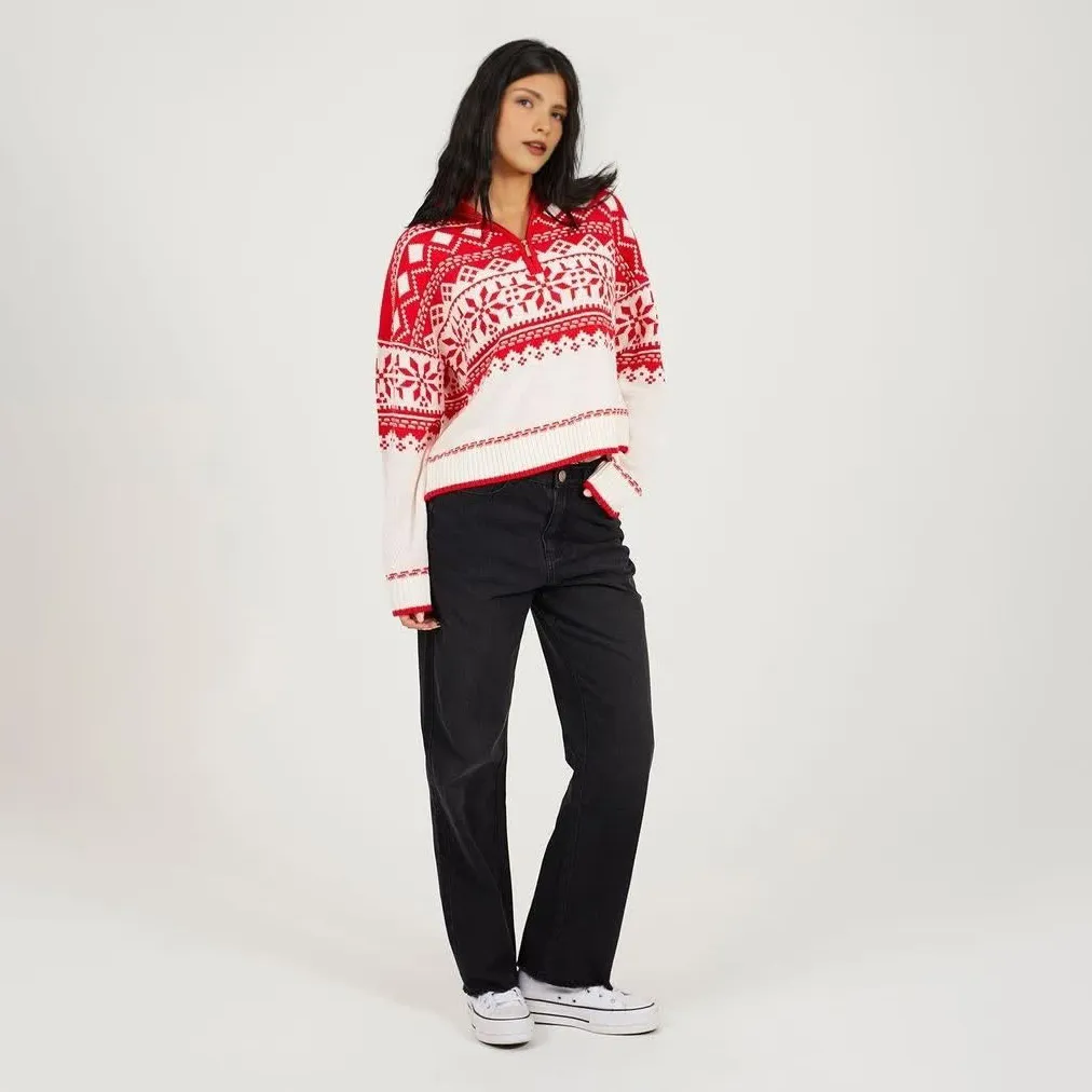 Custom FNJIA Knitted Christmas Sweater Women's Jacquard Jumper