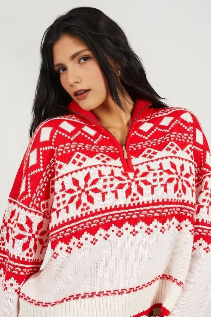 Custom FNJIA Knitted Christmas Sweater Women's Jacquard Jumper