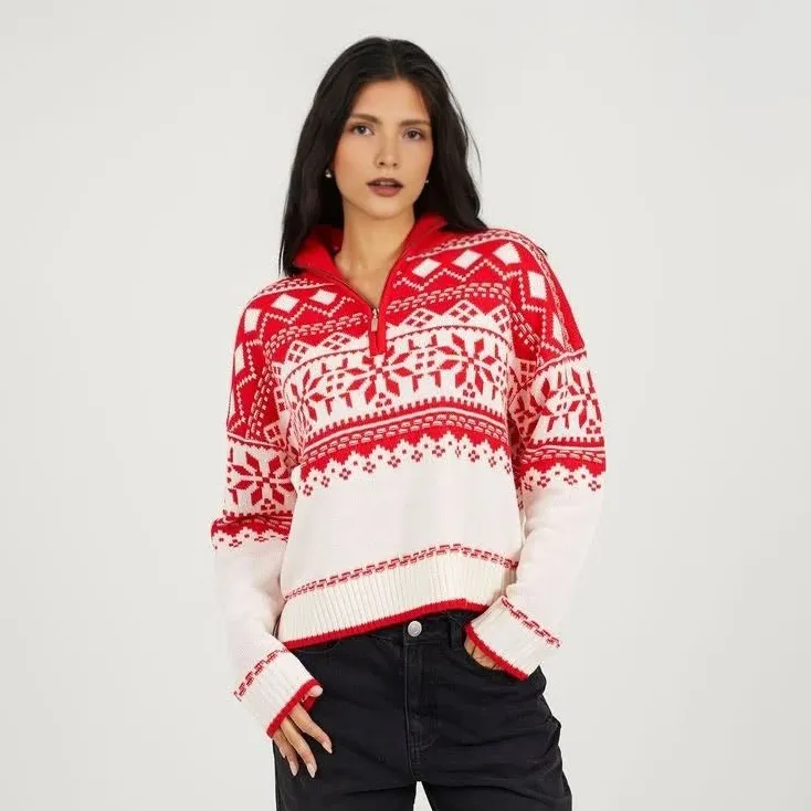 Custom FNJIA Knitted Christmas Sweater Women's Jacquard Jumper