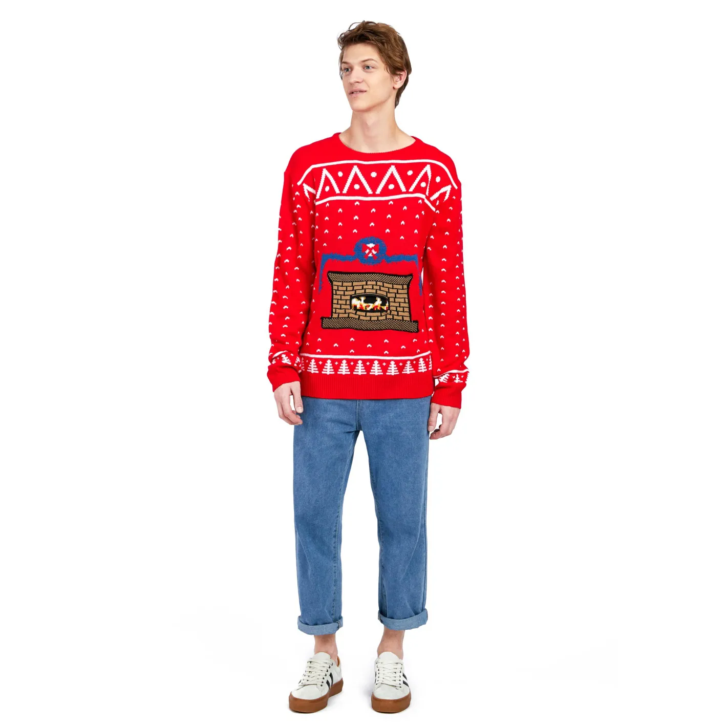 FNJIA 2025 Men's Fireplace Funny Jacquard Ugly Christmas Sweater