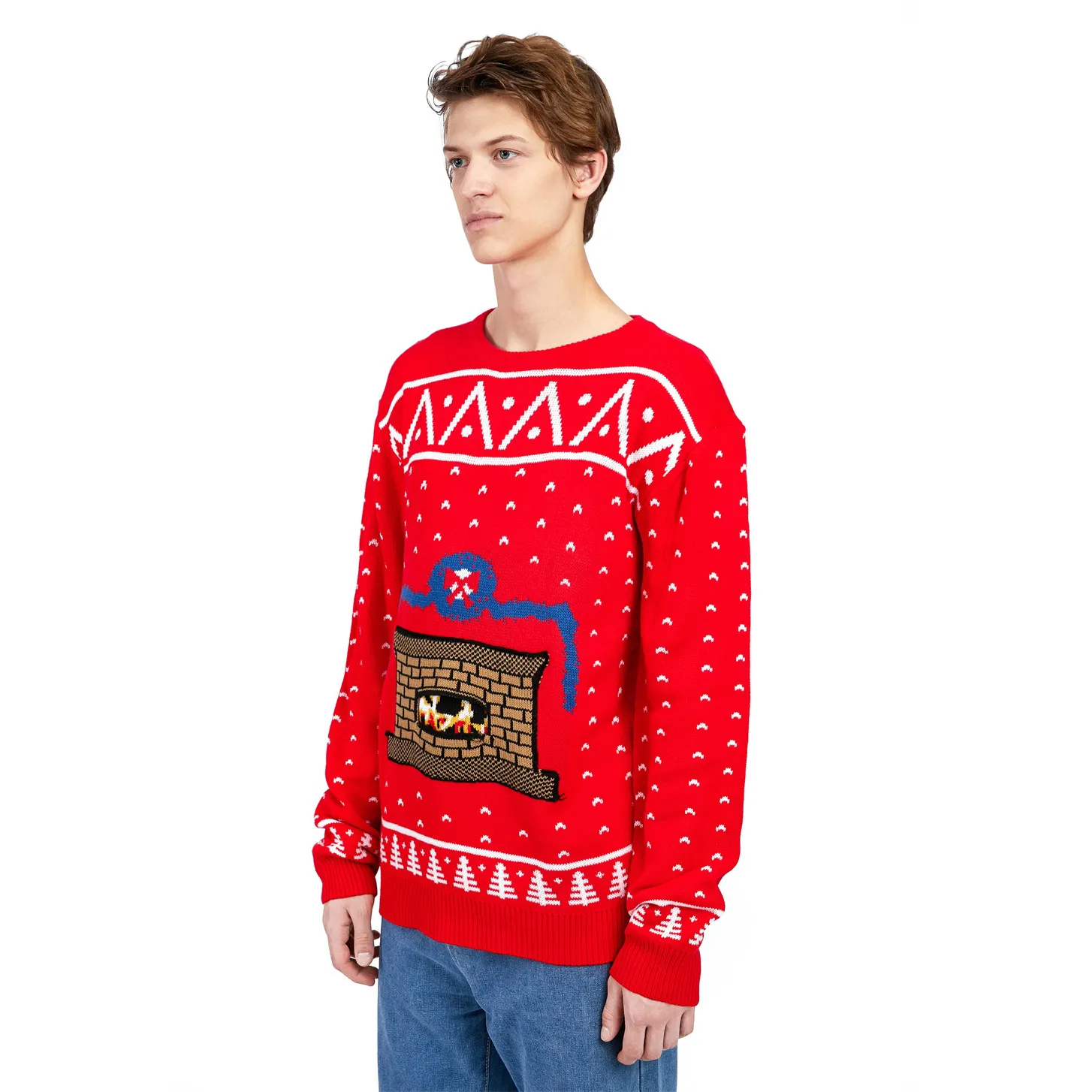 FNJIA 2025 Men's Fireplace Funny Jacquard Ugly Christmas Sweater