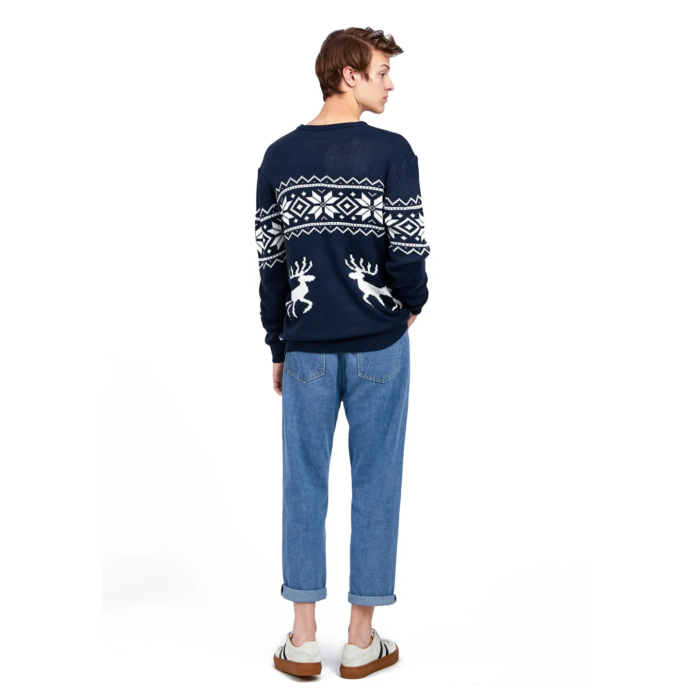 FNJIA Customized Reindeer Pattern Men's Knitted Jacquard Christmas Sweater