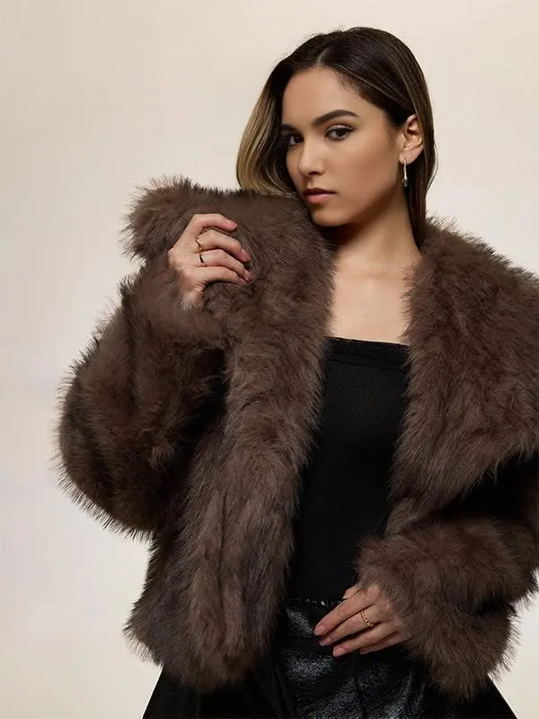 Custom FNJIA Women's Casual Luxury Solid Color Faux Fur Coat