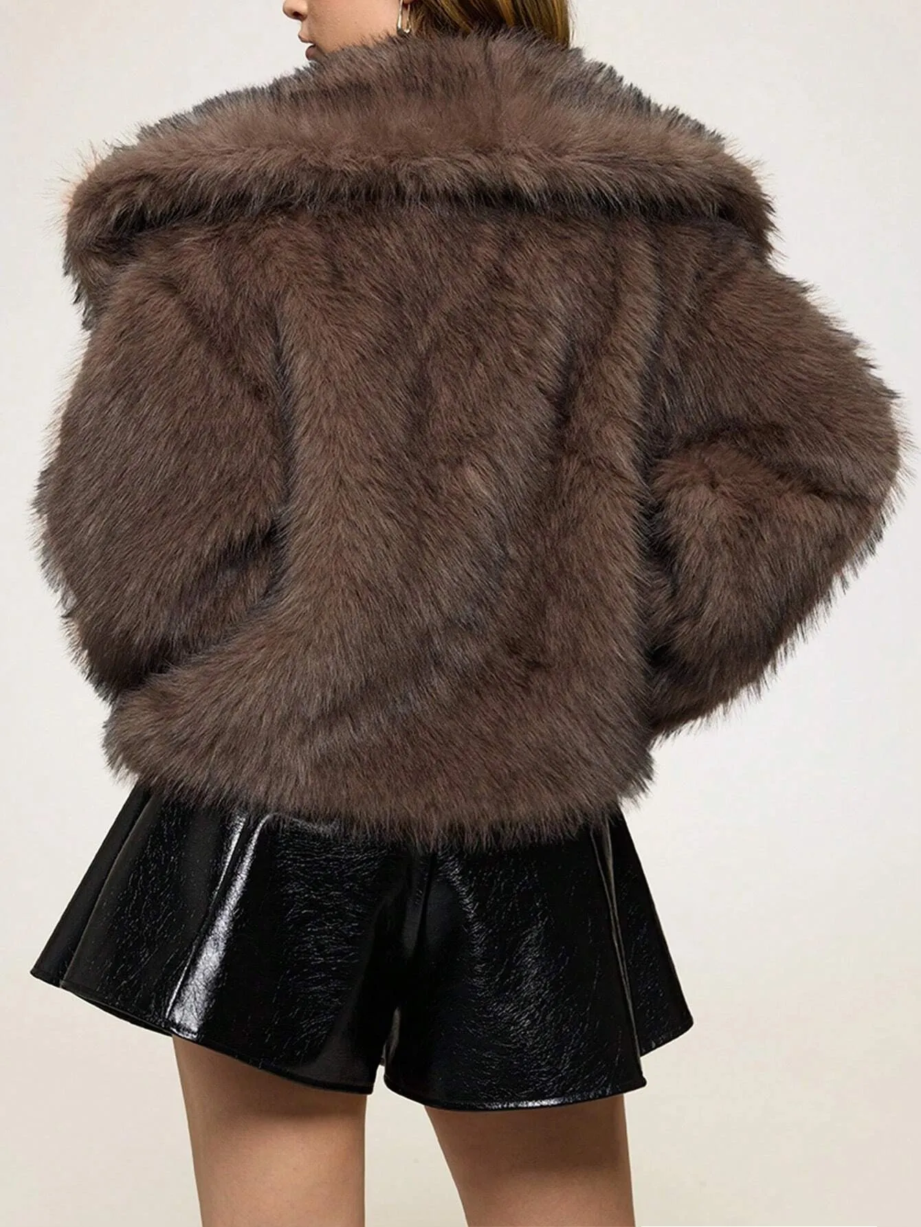 Custom FNJIA Women's Casual Luxury Solid Color Faux Fur Coat