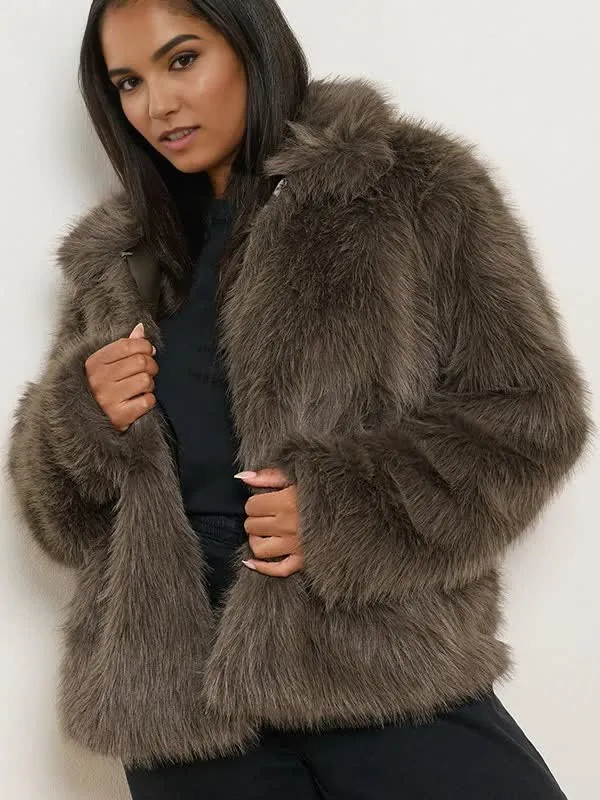 Custom Faux Fur Collared Jacket Women's Coat
