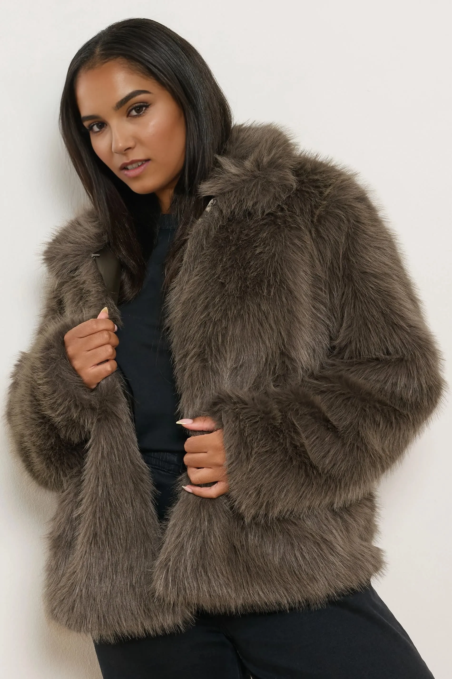 Custom Faux Fur Collared Jacket Women's Coat