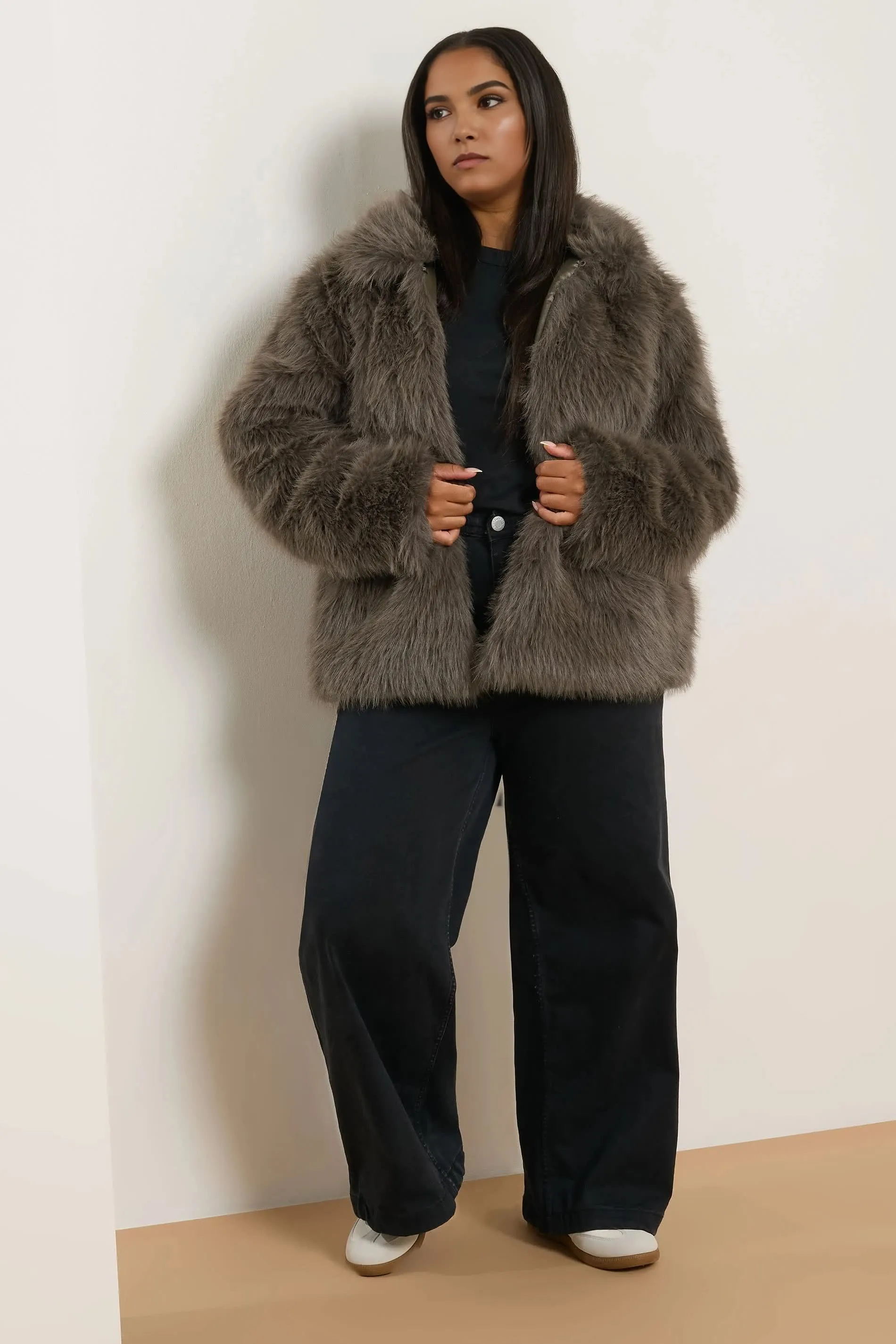 Custom Faux Fur Collared Jacket Women's Coat