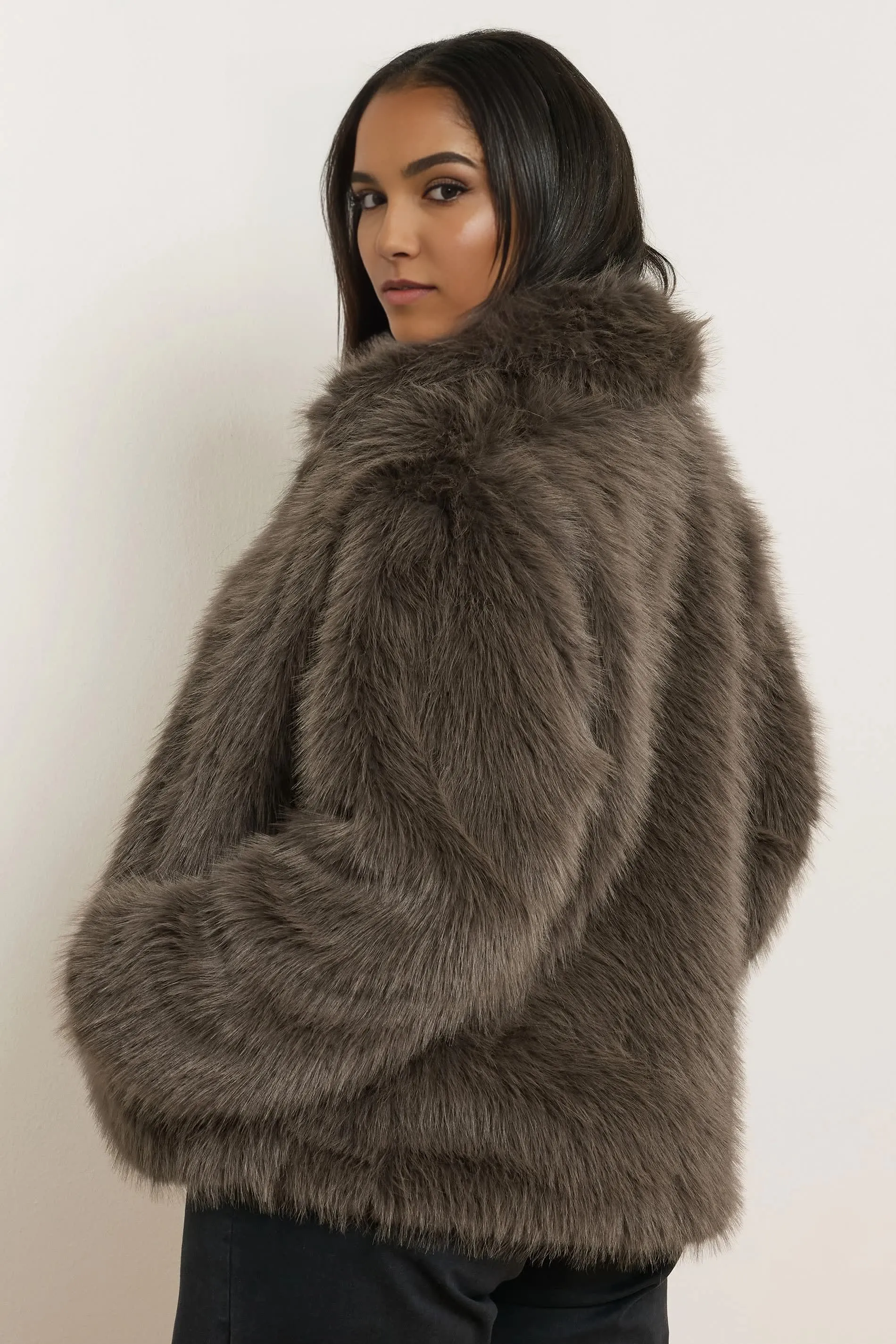 Custom Faux Fur Collared Jacket Women's Coat