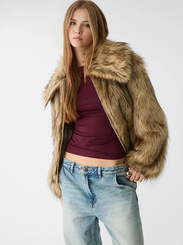 Custom Retro Vintage Rebellious Vibe Faux Fur Coat