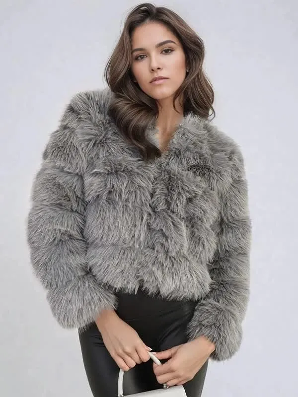 Factory Fluffy Coat for Women Winter Warm Large Size Cropped Coat Jacket With Hood Fashion Outside Short Style Faux Fur Coat