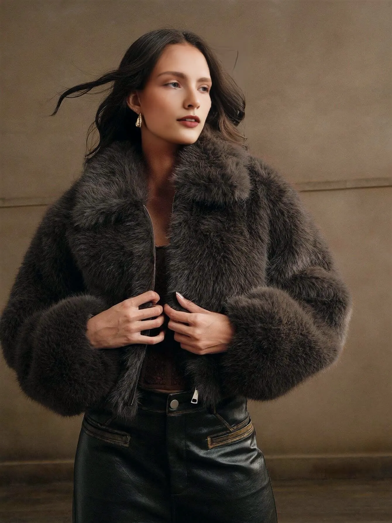 Retro Collar Long Sleeved Buttons Women's Faux Fur Coats Winter Thick Warm Solid Color Jacket Female High Street Outerwear